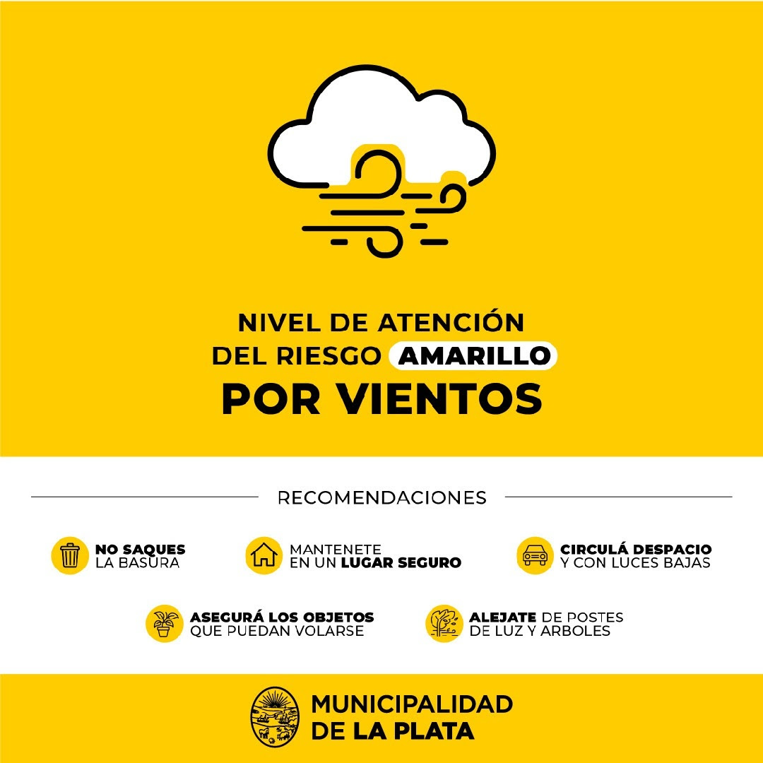Establecen el nivel de alerta ‘amarillo’ por vientos en La Plata